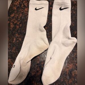 Nike White Crew Athletic Socks Worn with Black Swoosh - Pair